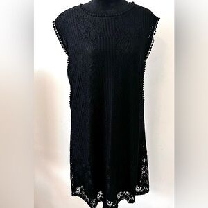 Magic Fit Black Floral Lace Sleeveless Shift Dress Goth Bohemian Retro Size L